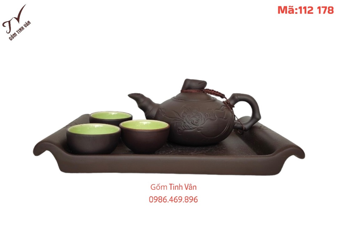 Bộ ấm chén trà mini kèm khay ,mã 112178, gốm tử sa màu nâu, nhỏ gọn,xinh,tiện, dung tích 300ml,gốm sứ bát tràng tinh vân