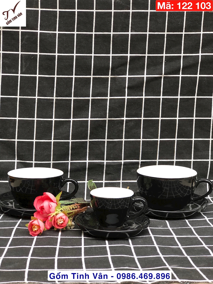 Ly tách cafe mã 122103, espresso, capuchino, màu xanh, đỏ, nâu, vàng, đen, gốm sứ bát tràng tinh vân