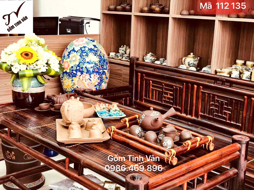 Tổng hợp các mẫu bộ bình trà gốm tử sa đẹp nhất, khay tre, mã 112135, gốm sứ bát tràng, tinh vân