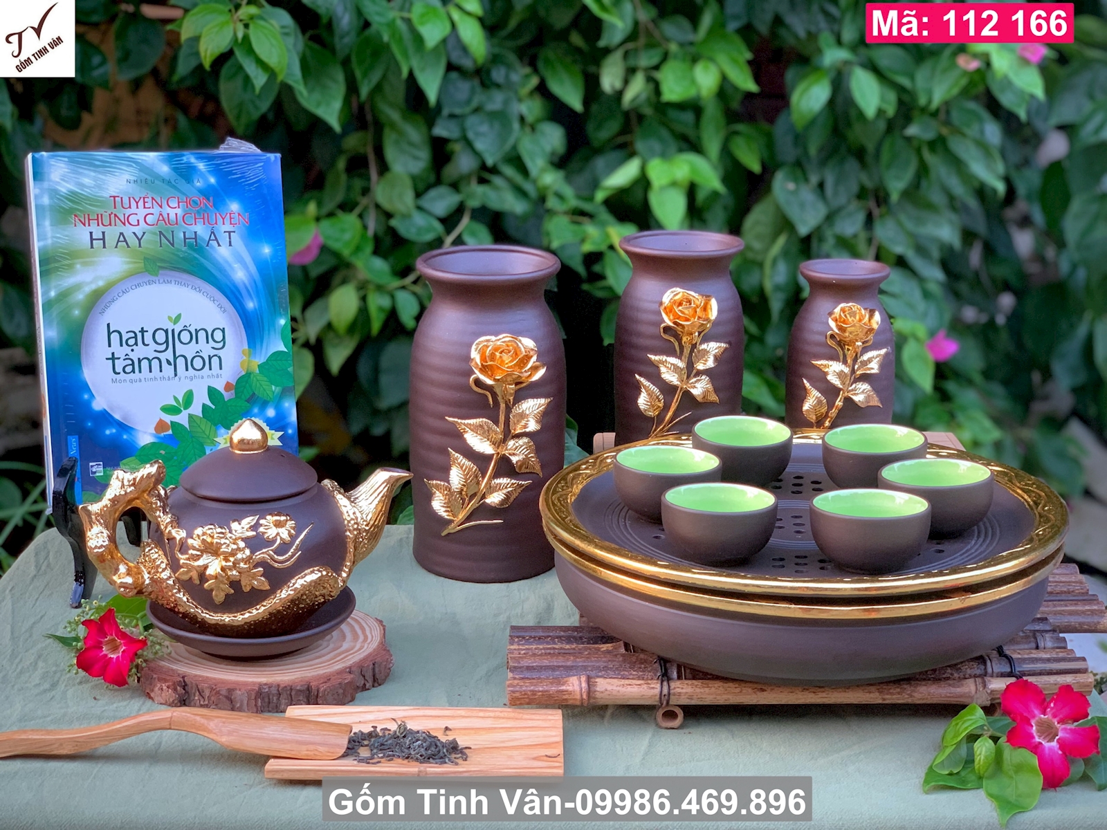 55 mẫu bộ trà gốm tử sa rát vàng 24k, bọc đồng,  mã 112166, gốm sứ bát tràng tinh vân