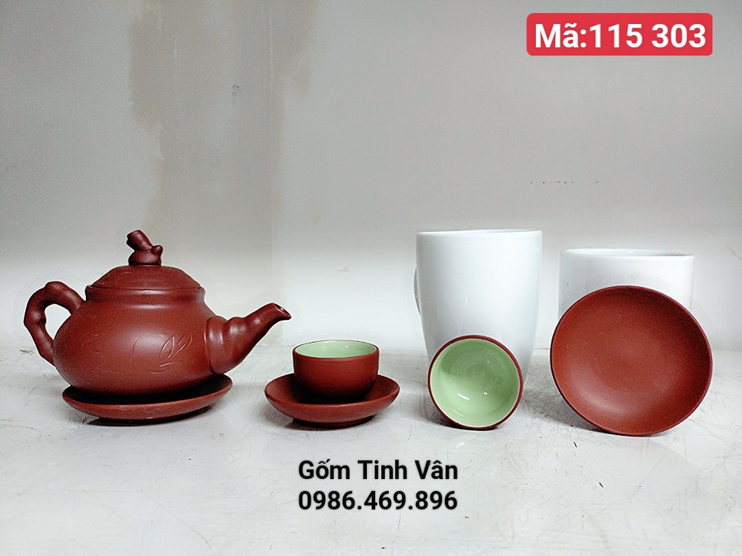 Bộ bình trà gốm tử sa đỏ, mã 115303 trọn bộ gồm 1 ấm,6 ly, 7 đĩa,cổ trang,mộc mạc,đậm chất Châu Á,gốm sứ Bát Tràng Tinh Vân