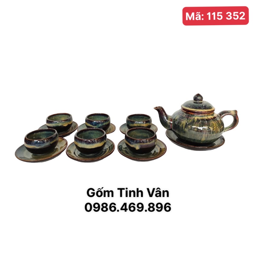 Bộ ấm chén men hoa biến, màu hot lạ mắt, đẹp hiện đại, mã 115352,làm quà tặng,trọn bộ gồm 1 ấm,6 ly,7 đĩa gốm Tinh Vân Bát Tràng