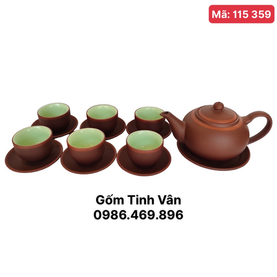 Bộ ấm chén gốm tử sa đen mã 115359,đơn giản, mộc mạc, pha trà ngon, trọn bộ gồm 1 ấm,6 ly,7 đĩa gốm Tinh Vân Bát Tràng