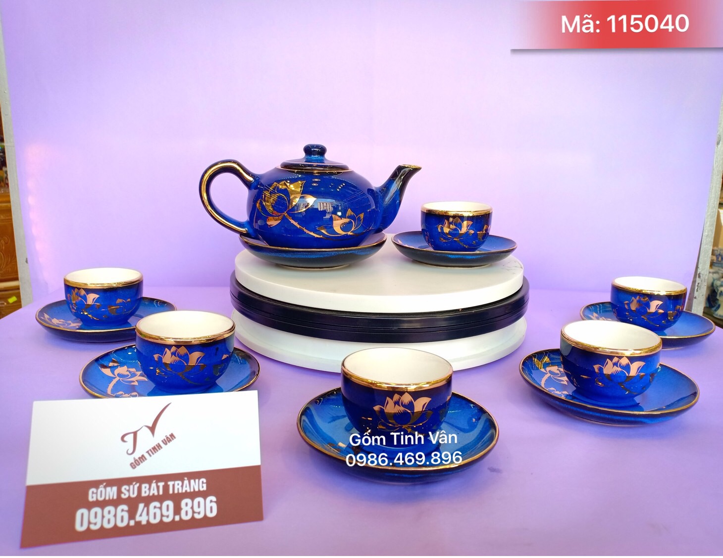 Bộ bình trà men xanh đá hoả biến, mã 115040, gốm sứ bát tràng tinh vân