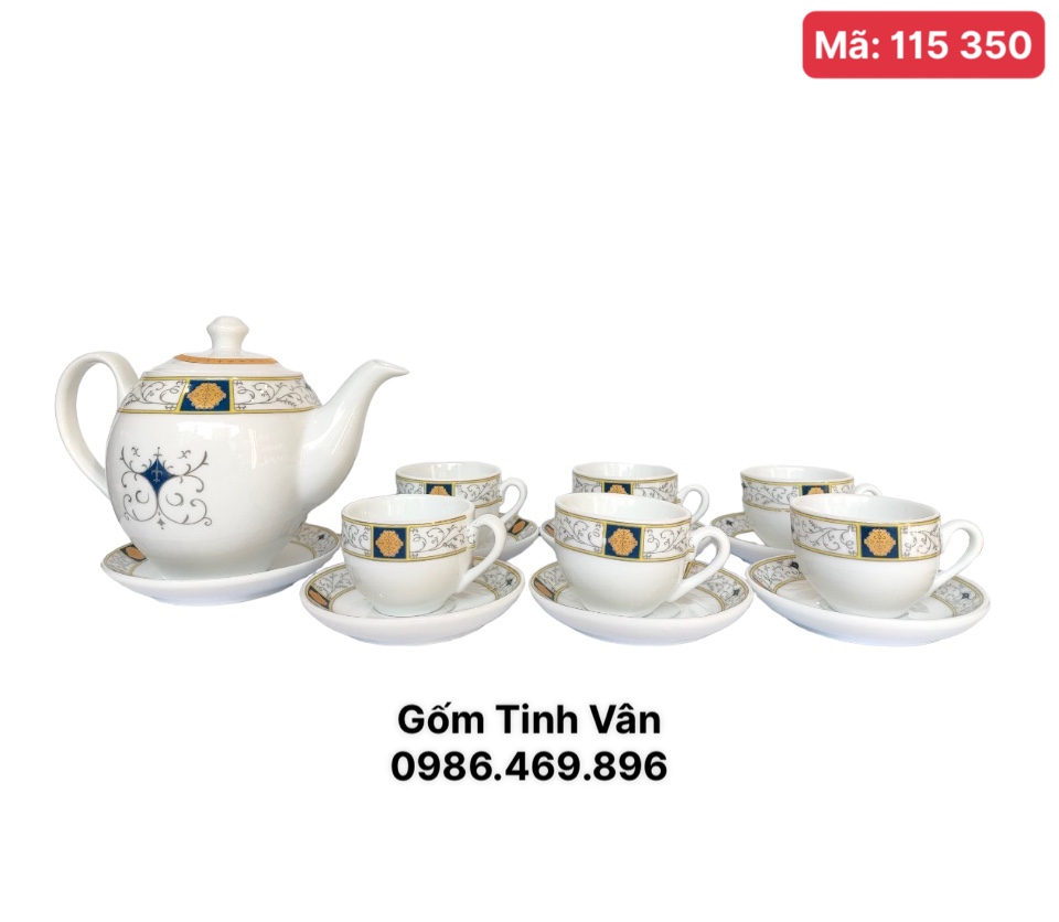 Bộ ấm chén men trắng mã 115350,hoạ tiết dây nho lạ mắt,làm quà tặng, trọn bộ gồm 1 ấm,6 ly,7 đĩa gốm Tinh Vân Bát Tràng