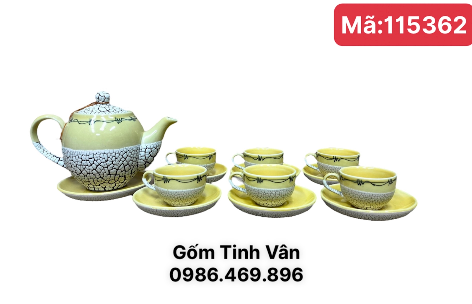 Bộ bình trà men rạn vàng, mã 115362, kiểu tân cổ, Gốm bát tràng tInh vân