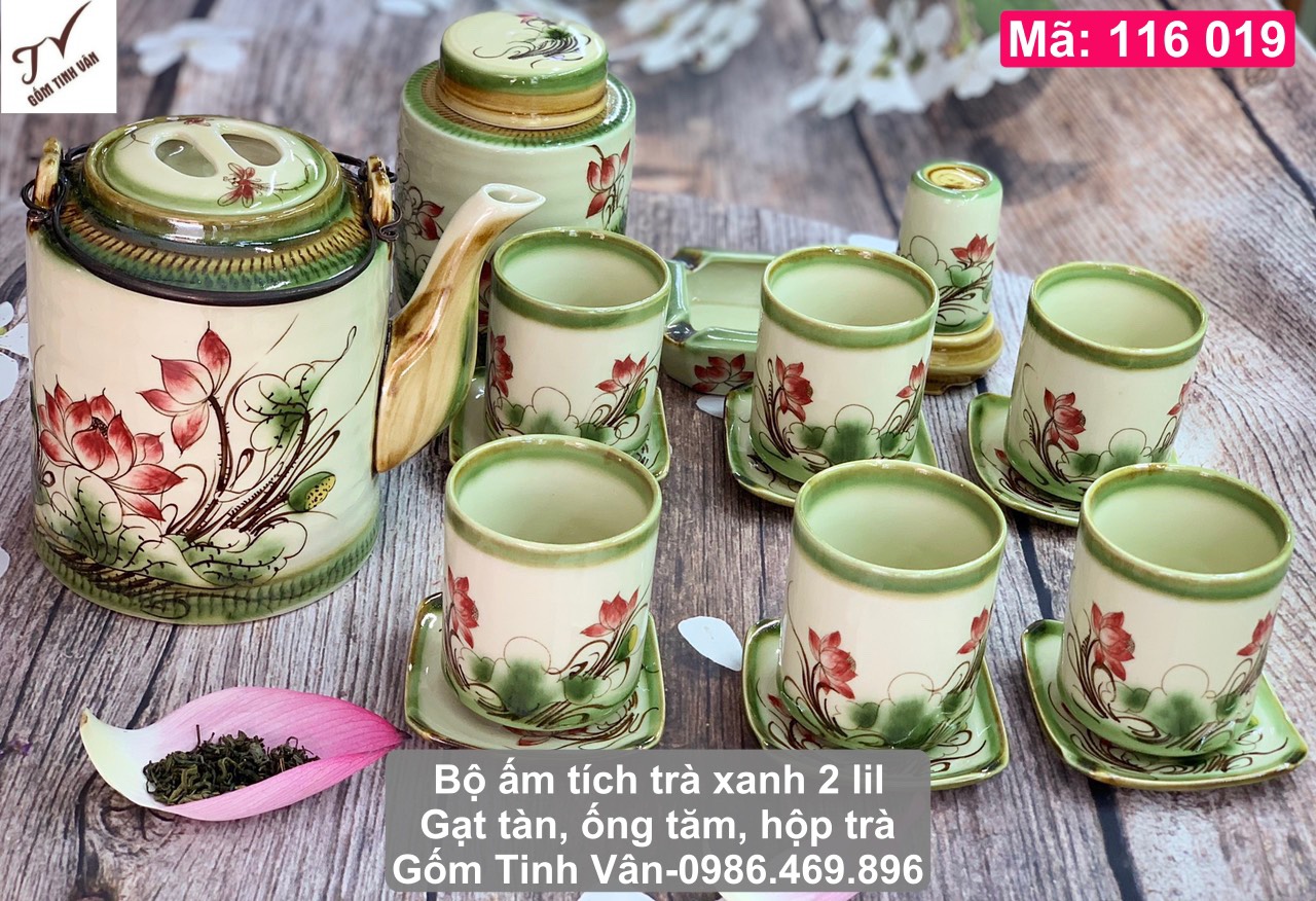 Video tổng hợp 10 bộ ấm tích trà xanh dung tích 2 lit đẹp nhất, mã 116019, men kem kiểu cổ vẽ hoa sen, hoa đào đỏ, hoa mai vàng, chuồn chuồn lá khoai, kèm theo bộ phụ kiện 1 gạt tàn, 1 ống tăn, 1 hộp trà, 1 ấm, 6 ly, 6 đĩa, gốm sứ bát tràng tinh vân