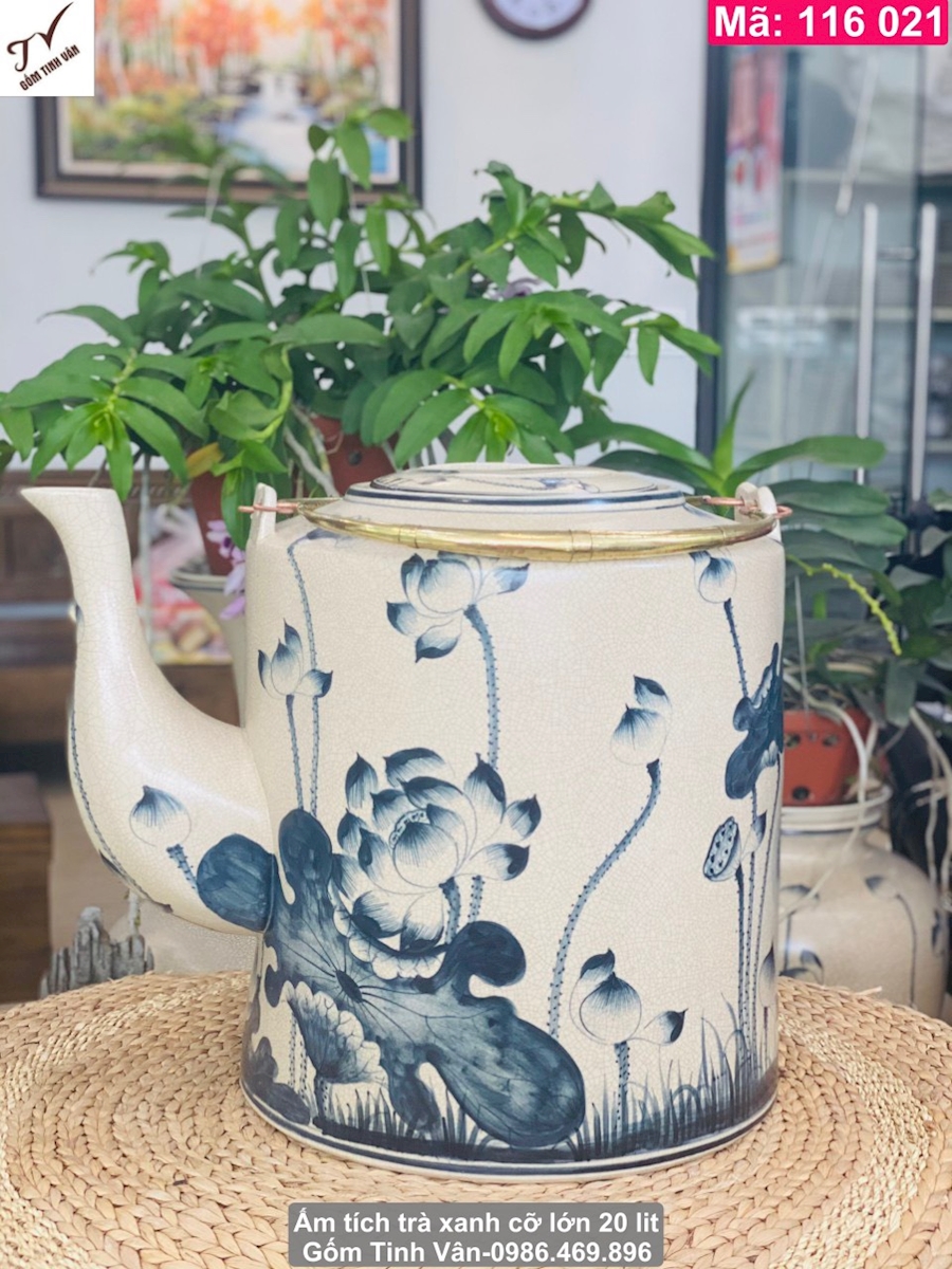 Video tổng hợp 10 mẫu ấm tích trà xanh 20 lit, mã 116021, men rạn cổ, cao 35, ngang 45 cm, hoa văn hoa sen, tứ quý tùng trúc cúc mai, rồng phượng, cảnh sơn thủy hữu tình, hoa dây cổ, gốm sứ bát tràng tinh vân