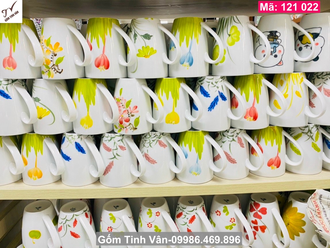 Video các mẫu ly sứ, mã 121022, men trắng in hoạt hình, in tên, logo công ty, gốm bát tràng tinh vân