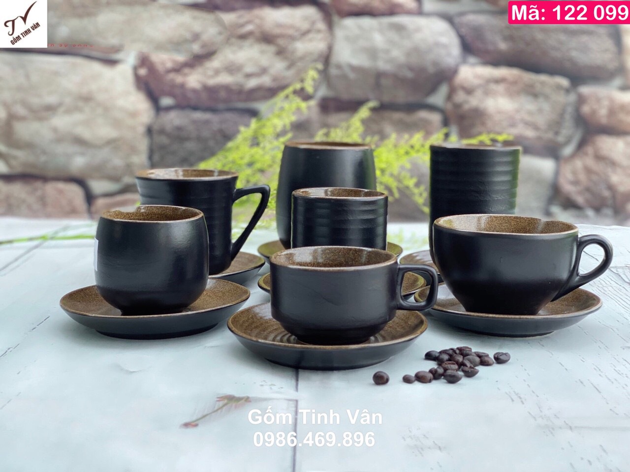Set 7 mẫu ly trà, tách cafe men gốm nâu đen kiểu nhật, mã 122099, dung tích 150-200-330ml, vân gốm vuốt tay, cao 5-7-10 cm, có đĩa kê ly, bộ sưu tập các mẫu ly cafe đẹp gốm bát tràng