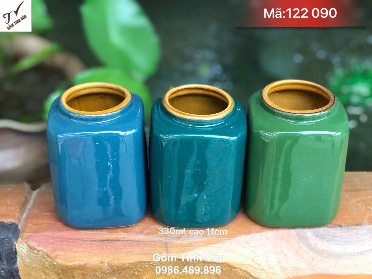 Bia lu dáng vuông 330ml, mã 122090, vại bia 7 sắc cầu vồng, ly nước trái cây dáng tròn, ngang 10 cm, dk miệng 6 cm, lu bia gốm bát tràng