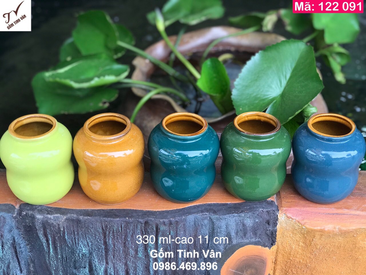 Bia lu dáng eo 330ml, mã 122091, vại bia 7 sắc cầu vồng, cao 11 cm, ly nước trái cây, lu bia gốm bát tràng