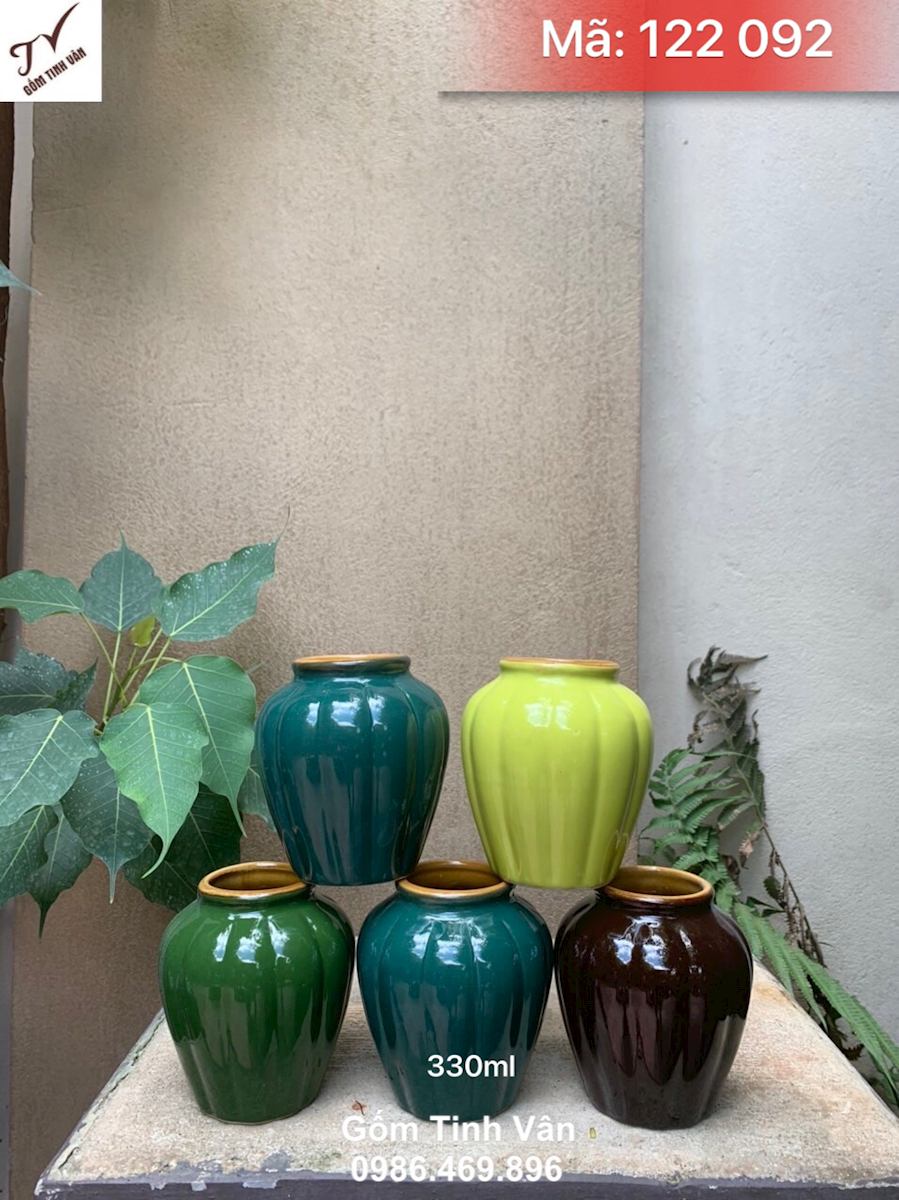 Bia lu dáng múi 330ml, mã 122092, vại bia 7 sắc cầu vồng, cao 11 cm, ly nước trái cây, lu bia gốm bát tràng