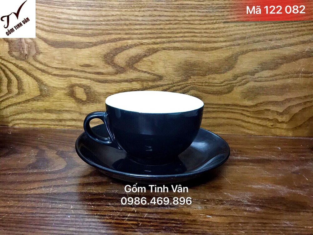Ly sứ đen, tách cafe capuchino, 150ml, mã 122082, gốm sứ bát tràng, tinh vân