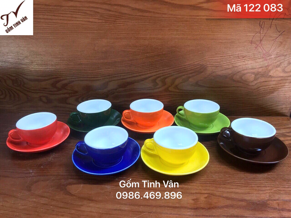 Ly sứ màu vàng, xanh cốm, xanh dương, đen, nâu, tách cafe capuchino, 150ml, mã 122083, gốm sứ bát tràng, tinh vân