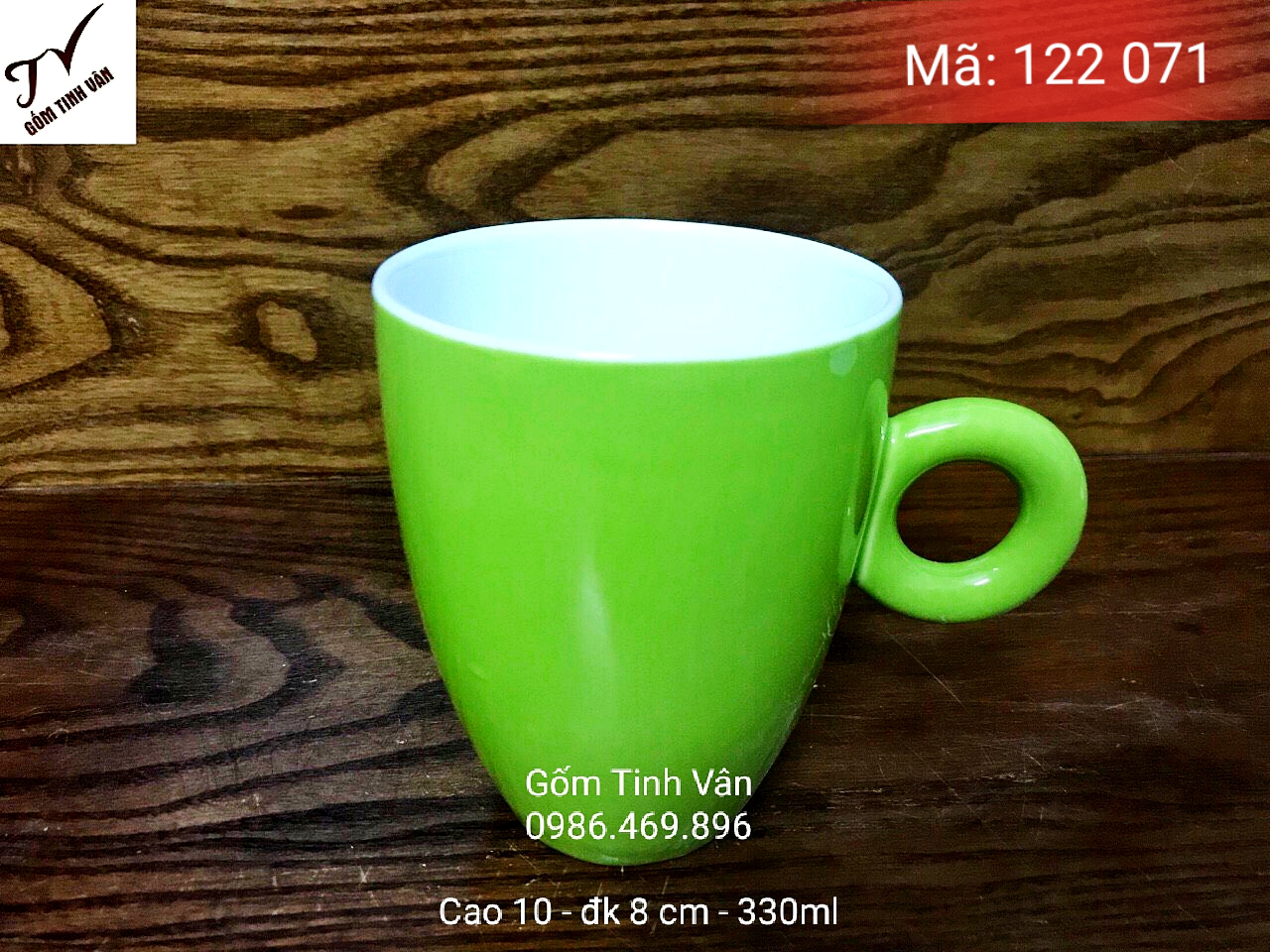 Ly sứ quai tròn men xanh cốm, mã 122071, cao 10 đk 8 cm, dung tích 330ml, ly trà đá, cafe đá, in logo quà tặng, gốm sứ bát tràng ,tinh vân