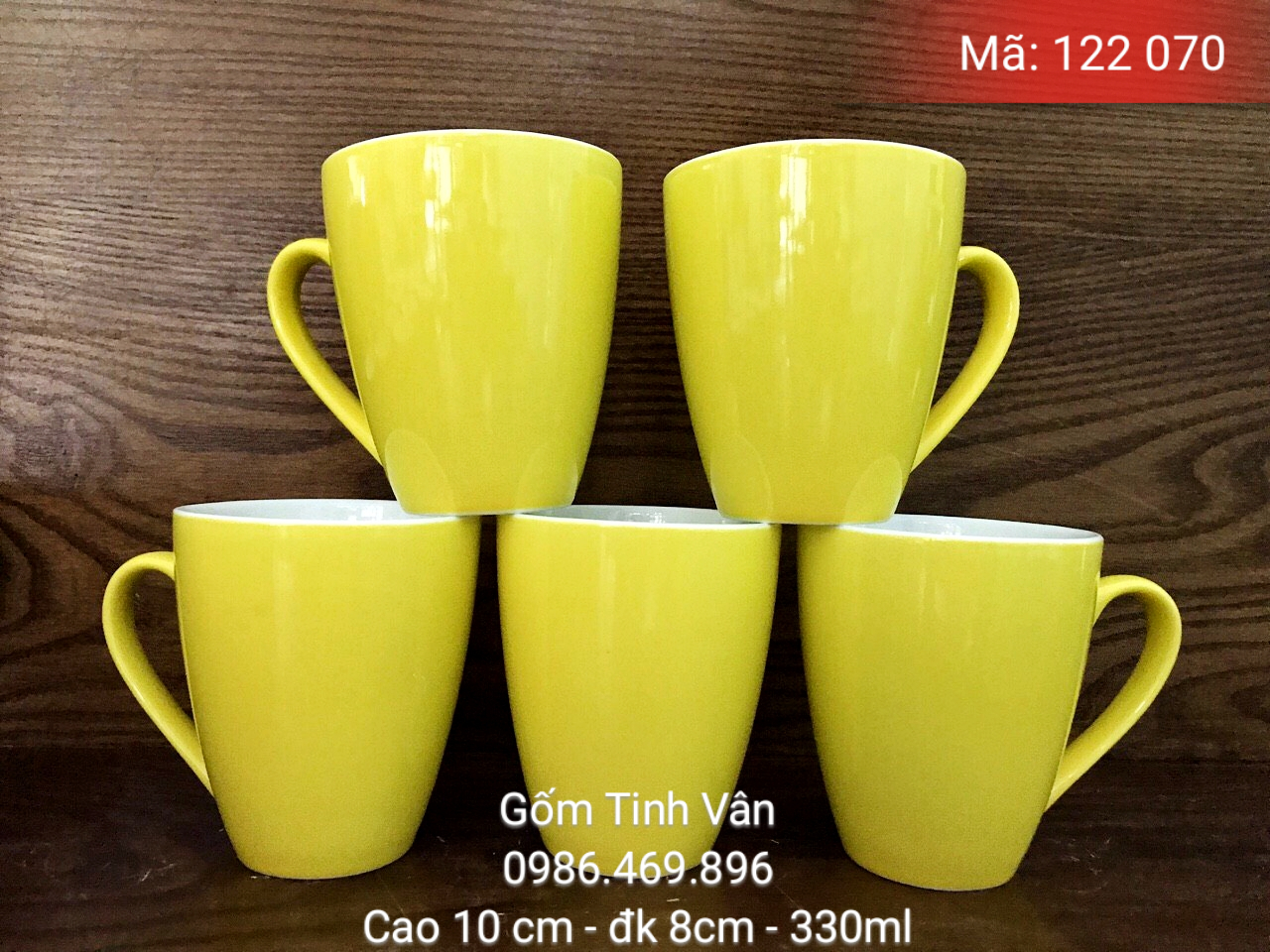 Set 5 ly sứ màu vàng chanh, mã 122070, cốc trà lipton, cafe đá, cao 10 đk 8 cm, 330ml, gốm sứ bát tràng, tinh vân