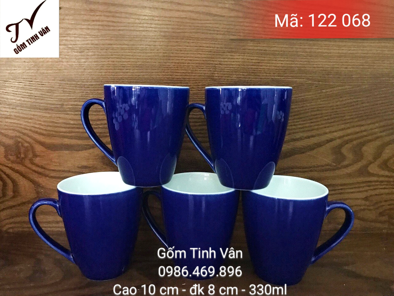 Set 5 ly sứ màu xanh dương ( xanh coban) , mã 122068, cốc trà lipton, cafe đá, cao 10 đk 8 cm, 330ml, gốm sứ bát tràng, tinh vân