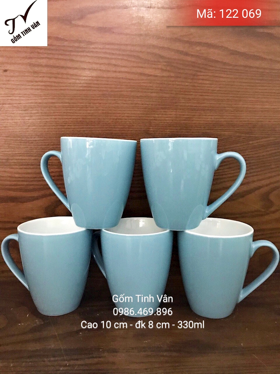 Set 5 ly sứ màu xanh ngọc, mã 122069, cốc trà lipton, cafe đá, cao 10 đk 8 cm, 330ml, gốm sứ bát tràng, tinh vân