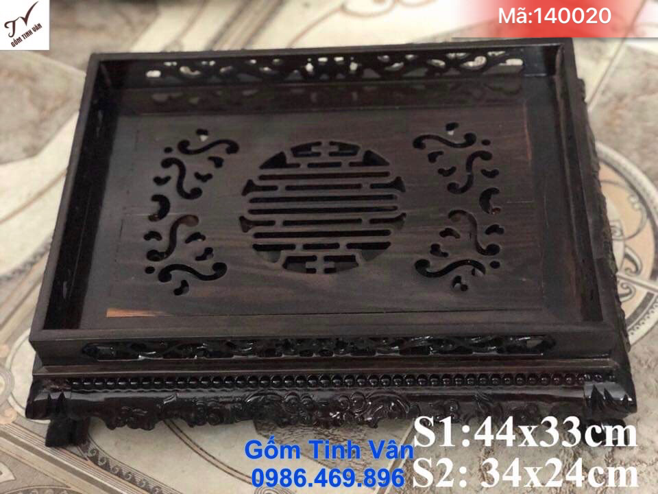 Khay gỗ hương mã 140020, 34x24 cm, chạm trổ hoa văn, khay có thành cao, dáng đẹp cổ điển, sang trọng, khay trà tinh vân