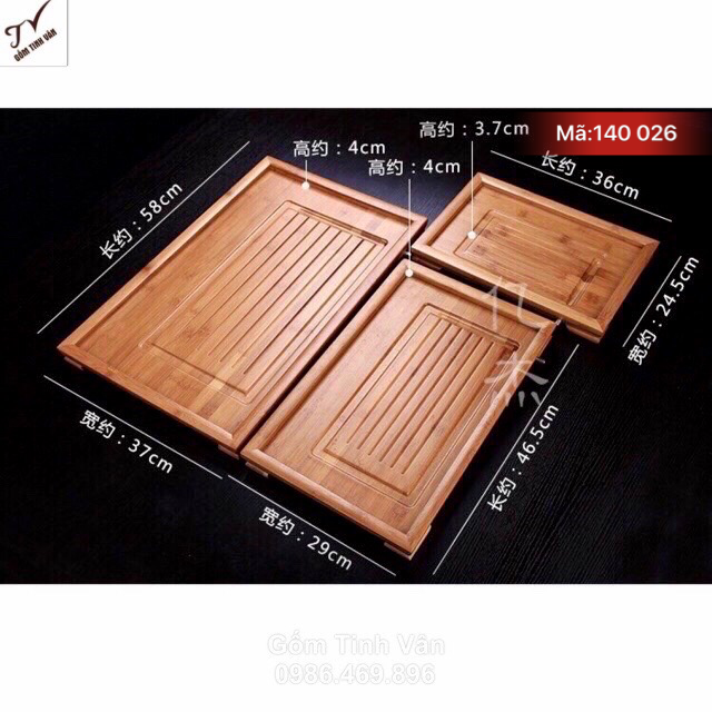 Khay gỗ tre trúc đủ cỡ, mã 140026, khay 1 ngăn, 58x37, 47x29, 36x25 cm, giá báo 1 khay, khay trà tinh vân