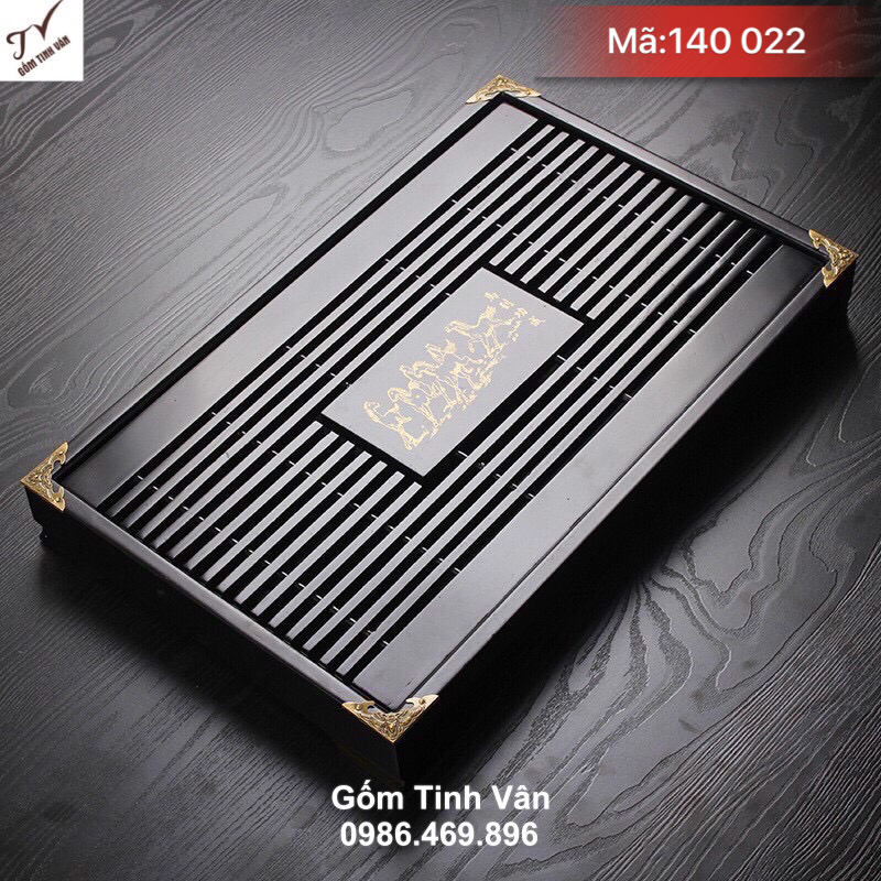 Khay trà gỗ 2 ngăn, mã 140022, kích thước 43x28x5.5 cm, bàn trà tre trúc, có ngăn nhựa đựng nước, khay gỗ gốm tinh vân