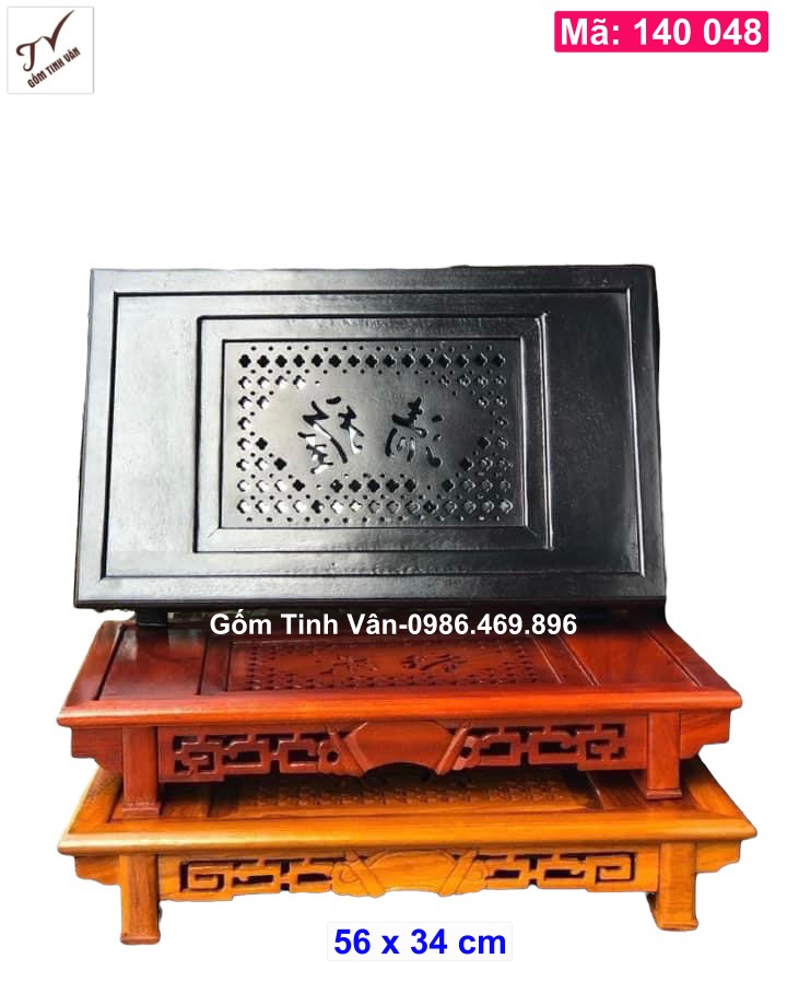 Khay gỗ, bàn trà, mã 140048, gỗ hương khắc chữ phúc đức,cỡ 56x34 cm, 2 ngăn, gốm bát tràng tinh vân