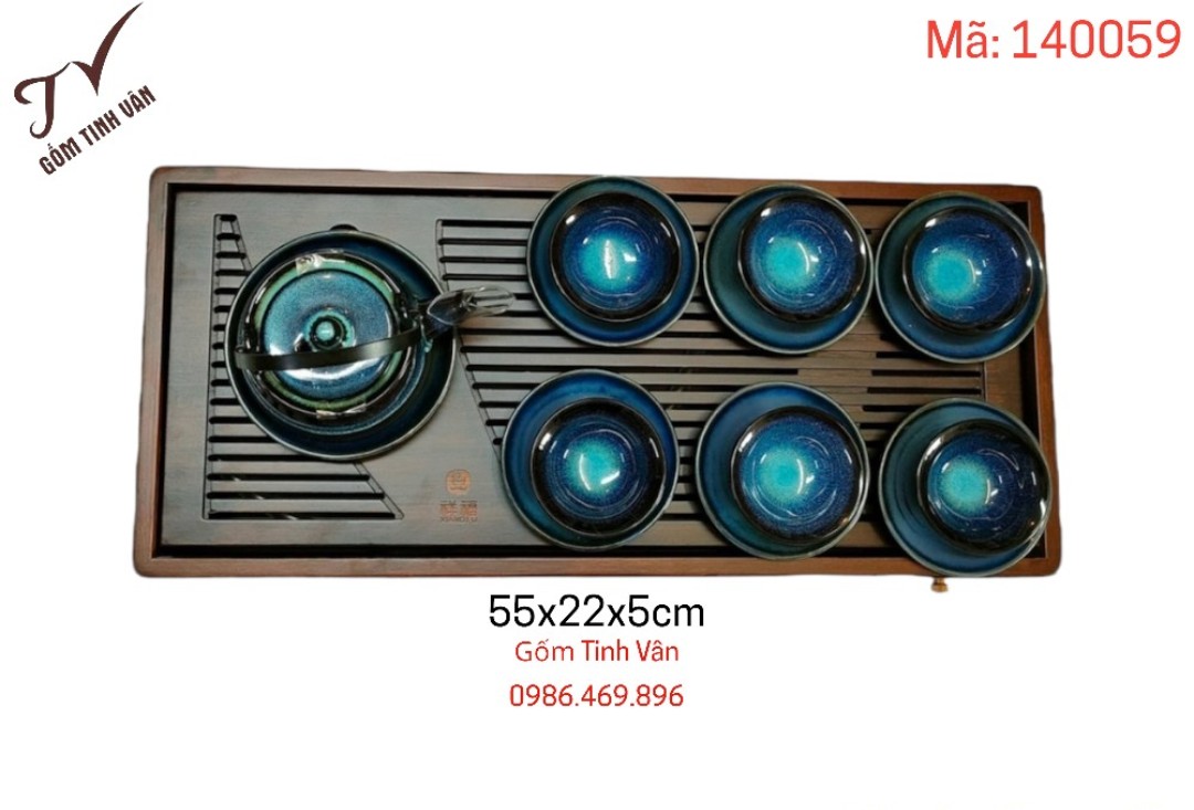 Khay gỗ cao cấp, mã 140059,hình chữ nhật dài,nâu gỗ,2 ngăn,sọc ngang rộng để bộ bình trà, ấm chén, đơn giản đẹp,đường kính 50x22x5cm