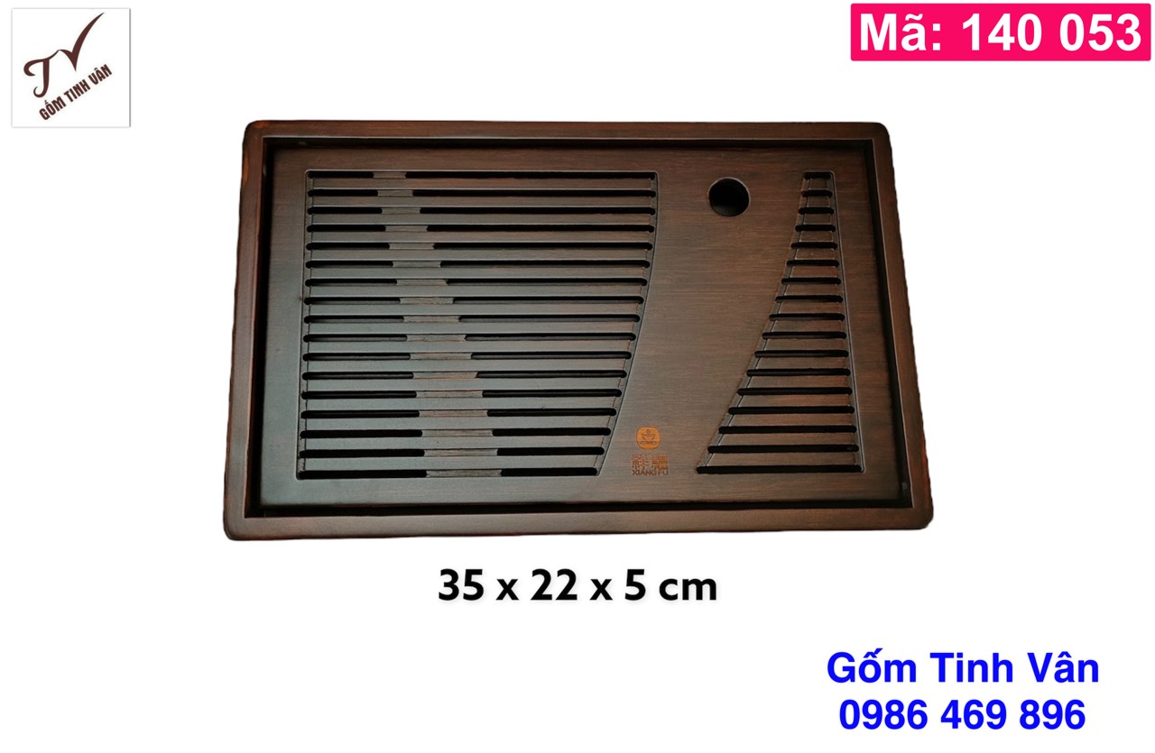 Khay gỗ mun, hương cao cấp, mã 140053, chữ nhật, đựng bộ bình trà, ấm chén, 2 ngăn, 35x 22 cm, đẹp, đơn giản, sang trọng