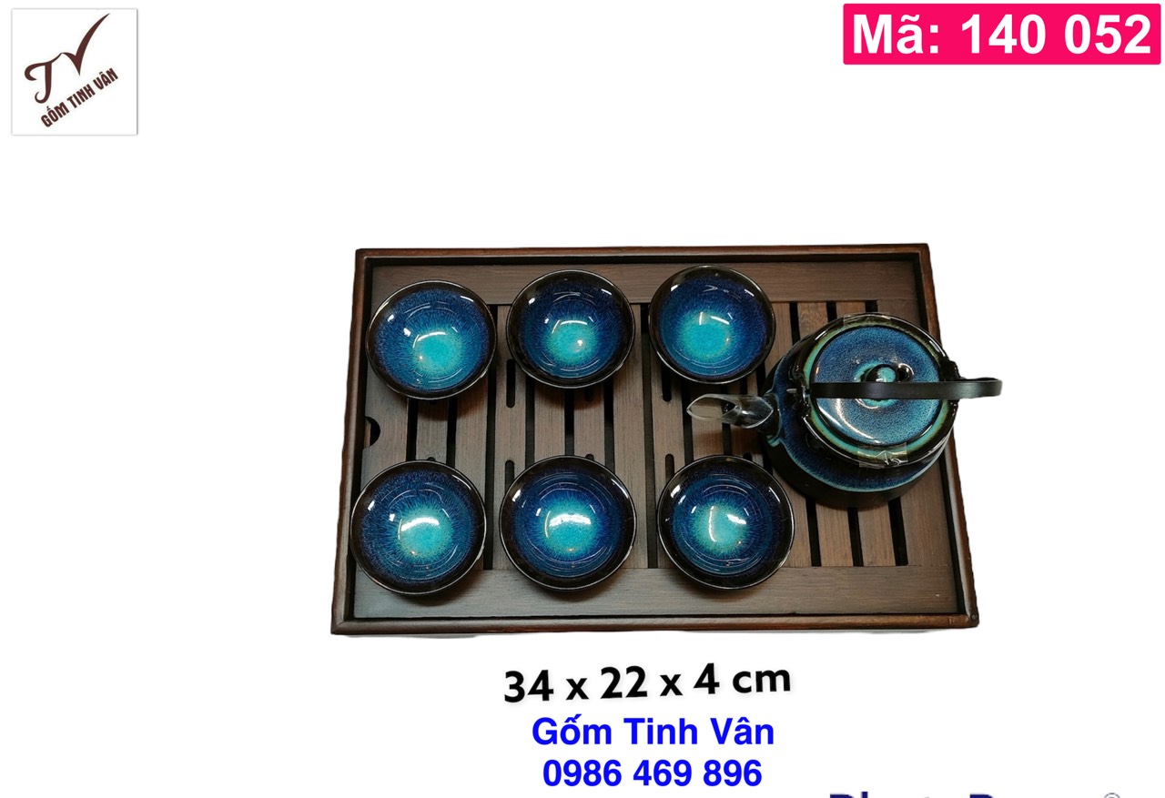 Khay gỗ mun cao cấp, mã 140052, chữ nhật, đựng bộ bình trà, ấm chén, 2 ngăn, 34 x 22 cm, sọc ngang, đẹp, đơn giản