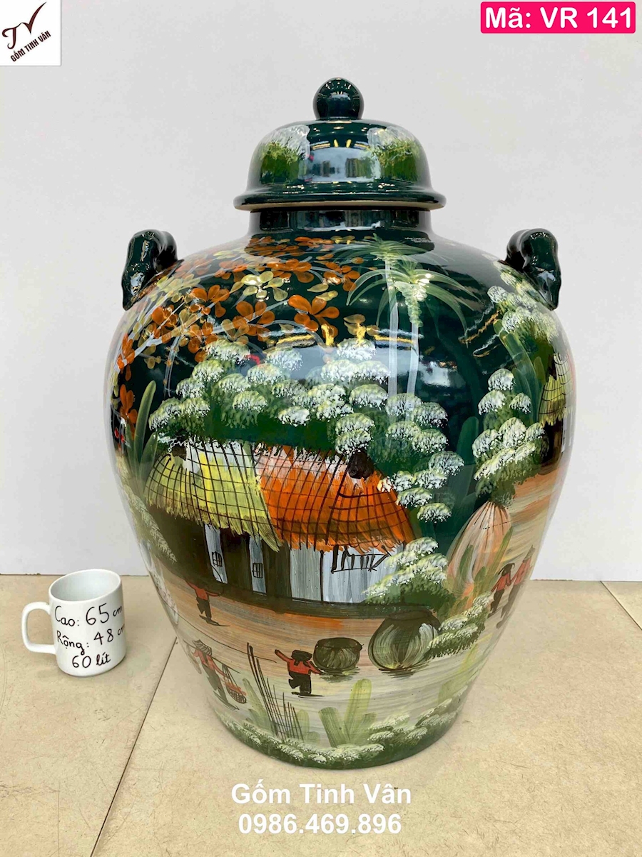 Bộ sưu tập các mẫu bình rượu 60 lit gốm Bát Tràng vẽ hoa văn đẹp
