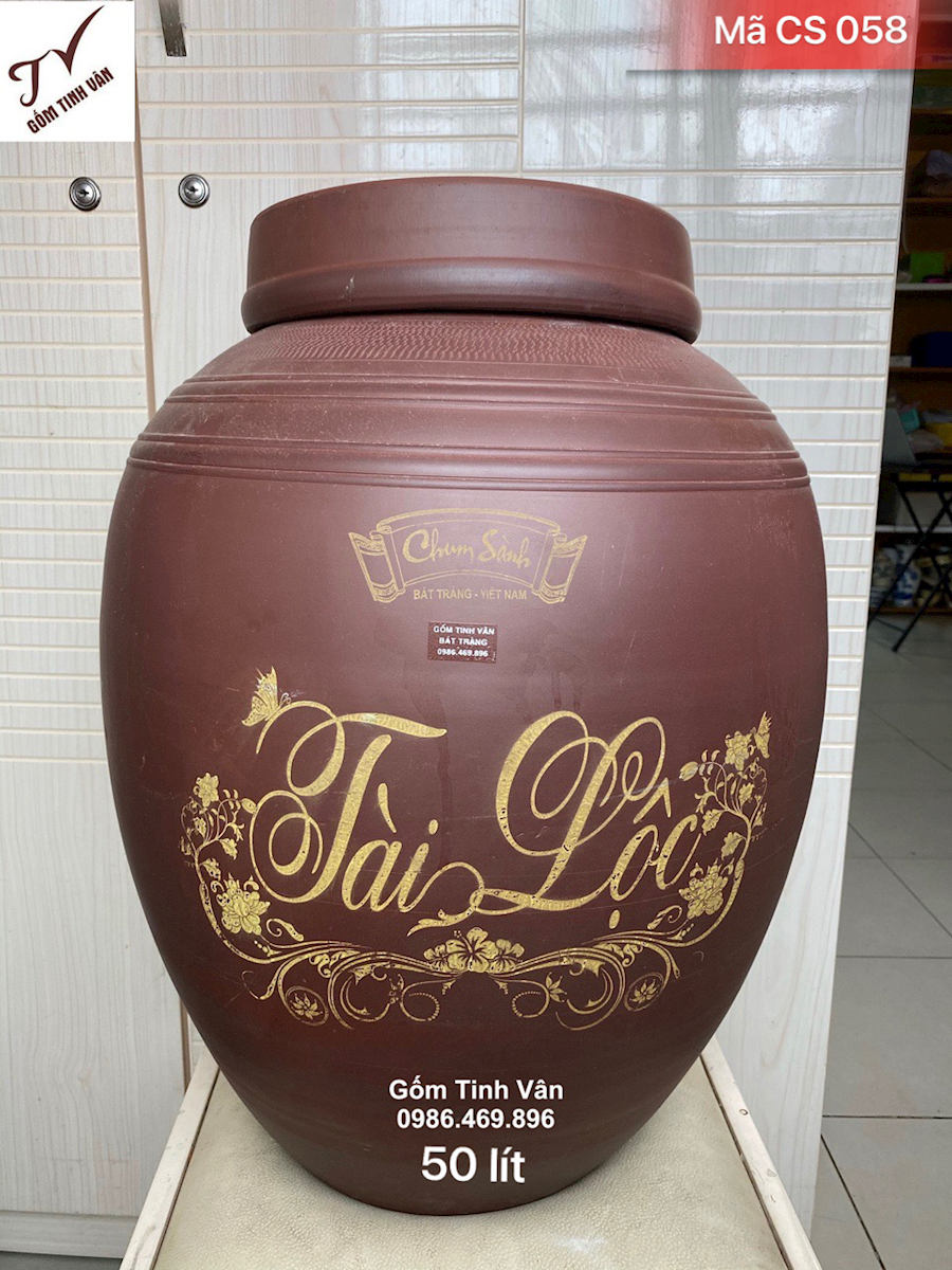 Chum sành xịn không men 50 lit, cao 60 dk 45 cm, ngâm rượu ngon, khử độc tố, làm mát rượu, có thể hạ thổ, hũ rượu tài lộc phong thuỷ, gốm bát tràng tinh vân