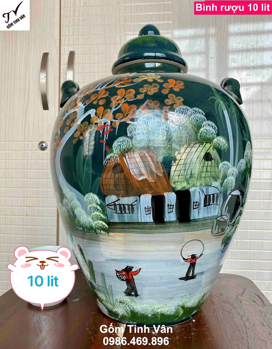 Bảng giá các mẫu vò rượu hoa văn mới nhất, đẹp nhất, chum sành, bình ngâm rượu 10-15-20-30-50 lit, mã VR180, gốm sứ bát tràng tinh vân