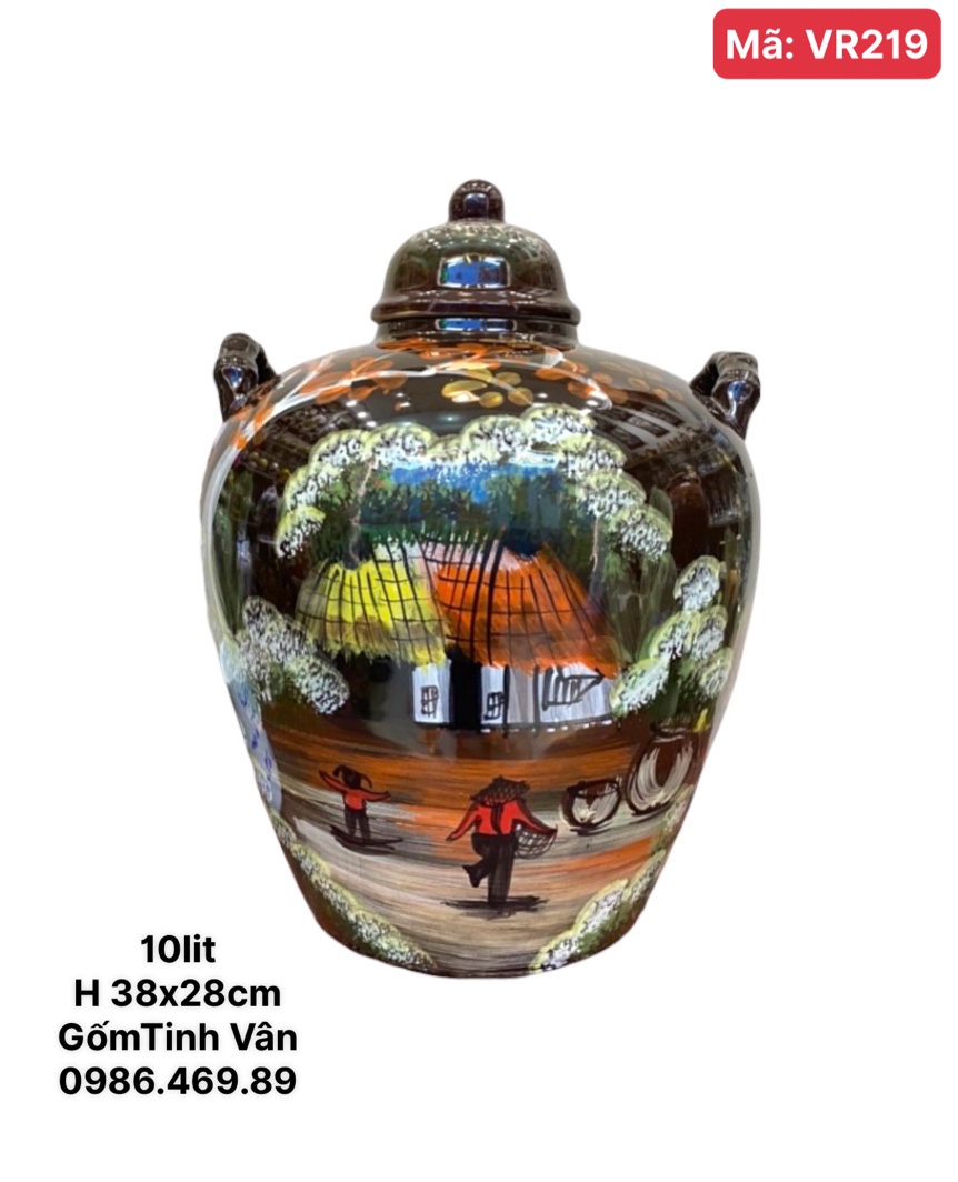 Chum sành, vò ngâm rượu 10 lit, nâu đồng quê, gốm Bát Tràng Tinh Vân