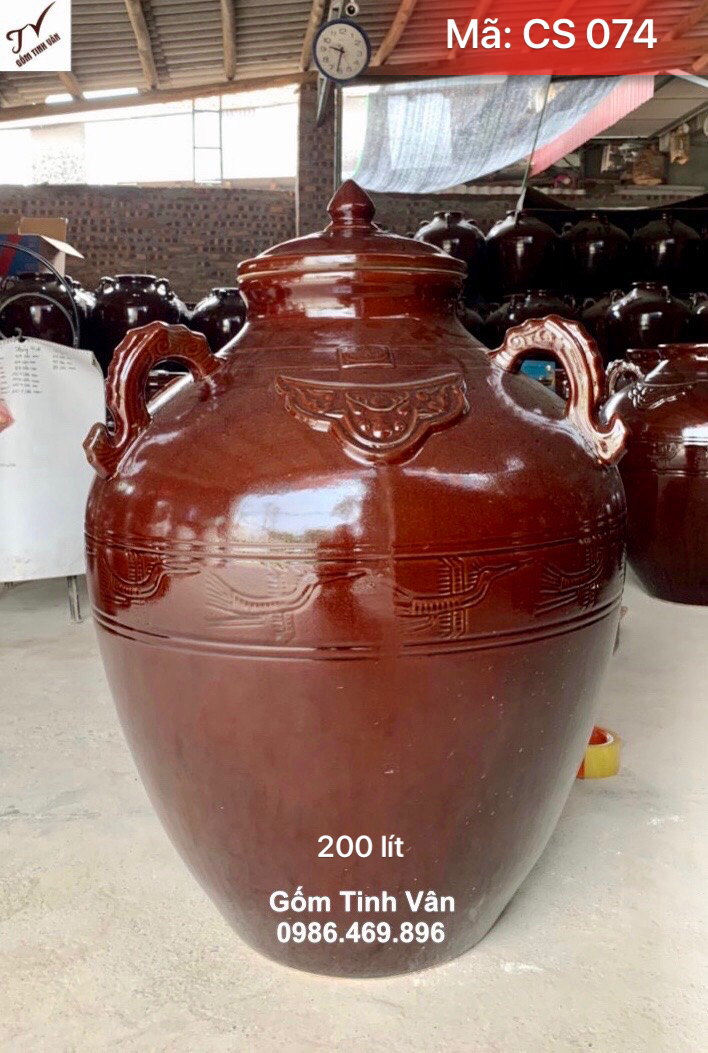 Chum sành da lươn 200 lit, mã CS074, ngâm rượu ngon, làm mát rượu, khử andehit, bình ngâm rượu gốm bát tràng cao cấp