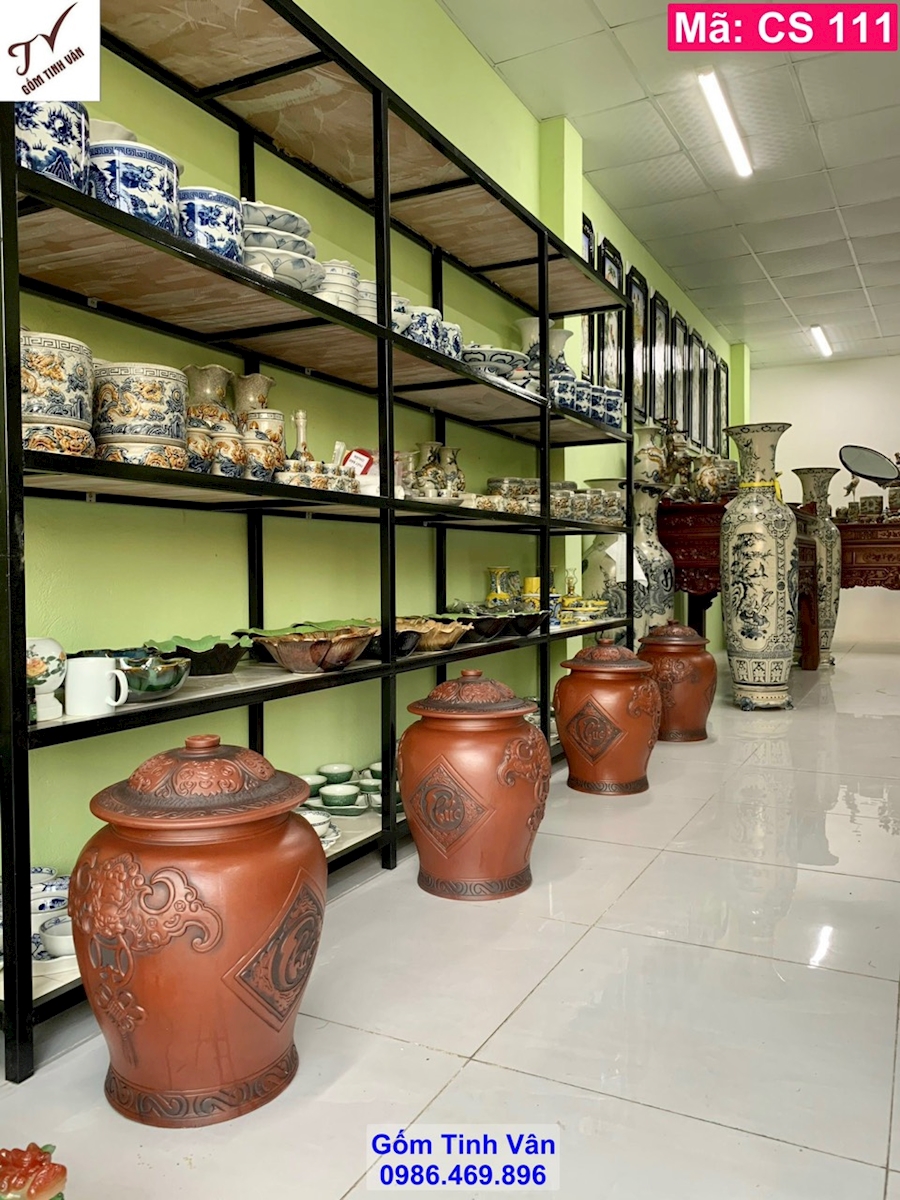 Chóe tài lộc gốm tử sa, dơi ngũ phúc ngậm tiền vàng, mã CS111 hoa văn đắp nổi 3 D, dung tích 30-50 lit, gốm sứ bát tràng tinh vân