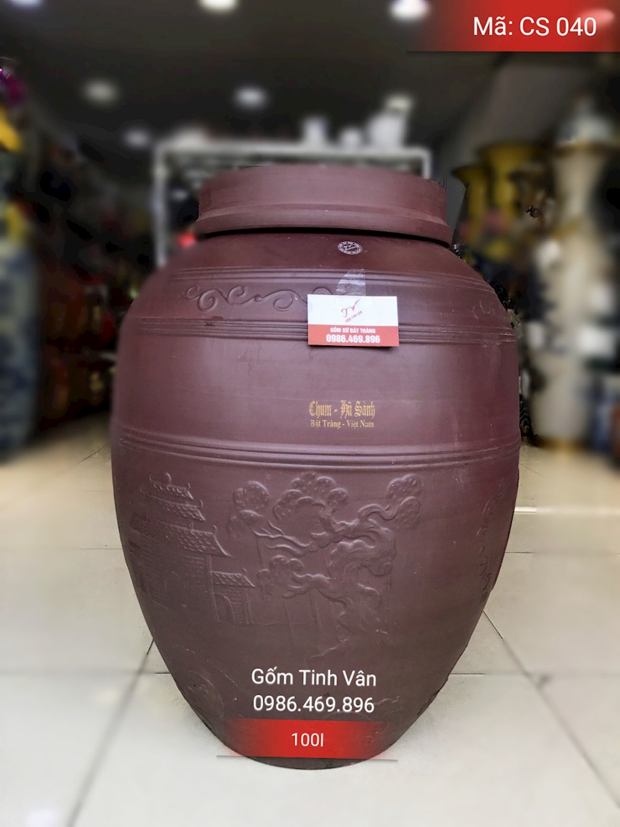 Chum gốm tử sa 100l, mã CS040, chum sành đất nung ko tráng men, gốm bát tràng, khử độc tố trong rượu