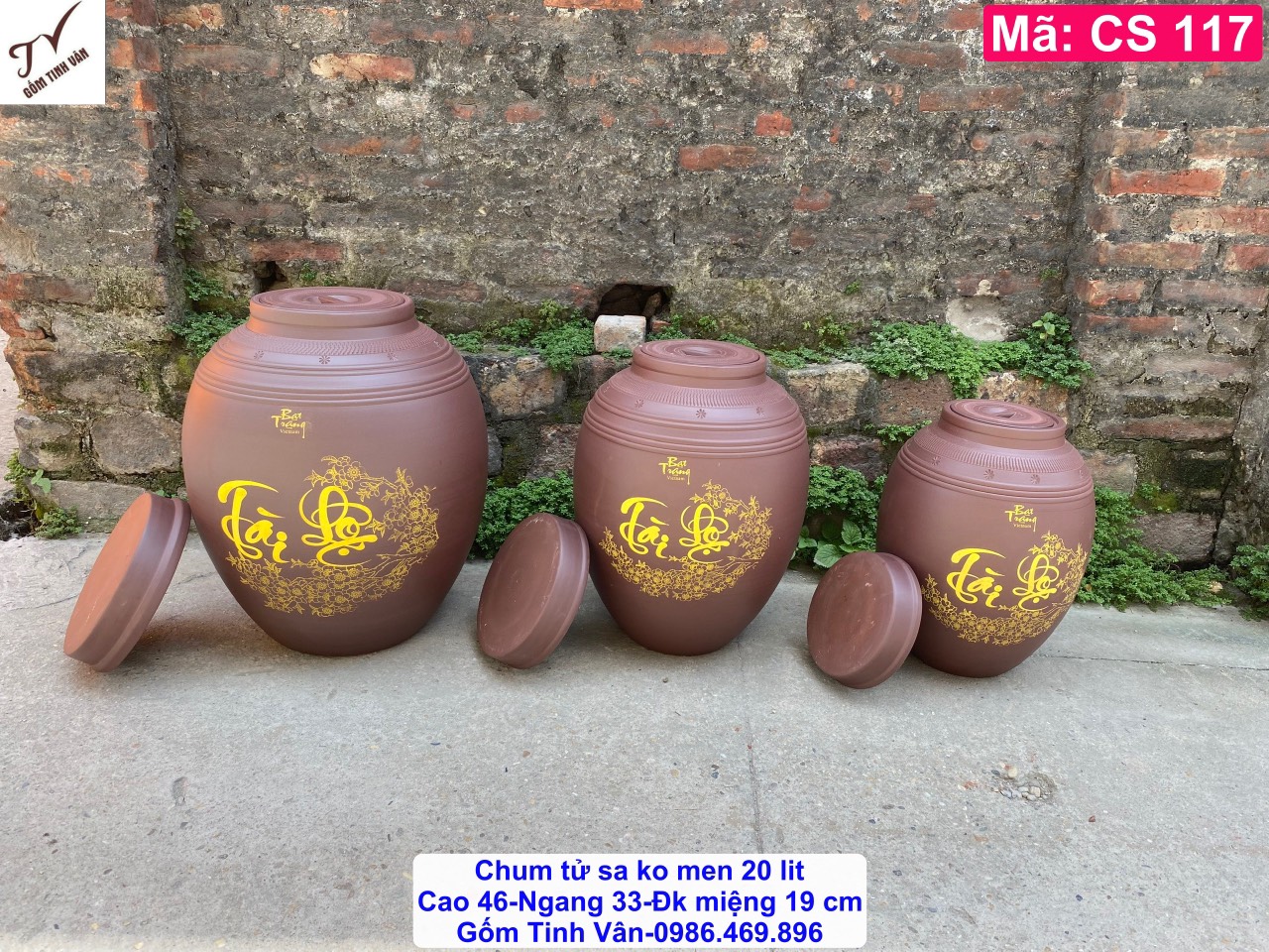 Chum sành ko men tài lộc 20 lit, chum gốm tử sa, mã CS117, có 2 nắp kín, cao 46 ngang 33 đường kính miệng 19 cm, bình sành ngâm rượu ngon, khử độc, khử andehit, bình ngâm rượu dày dặn, bền đep, gốm sứ bát tràng tinh vân