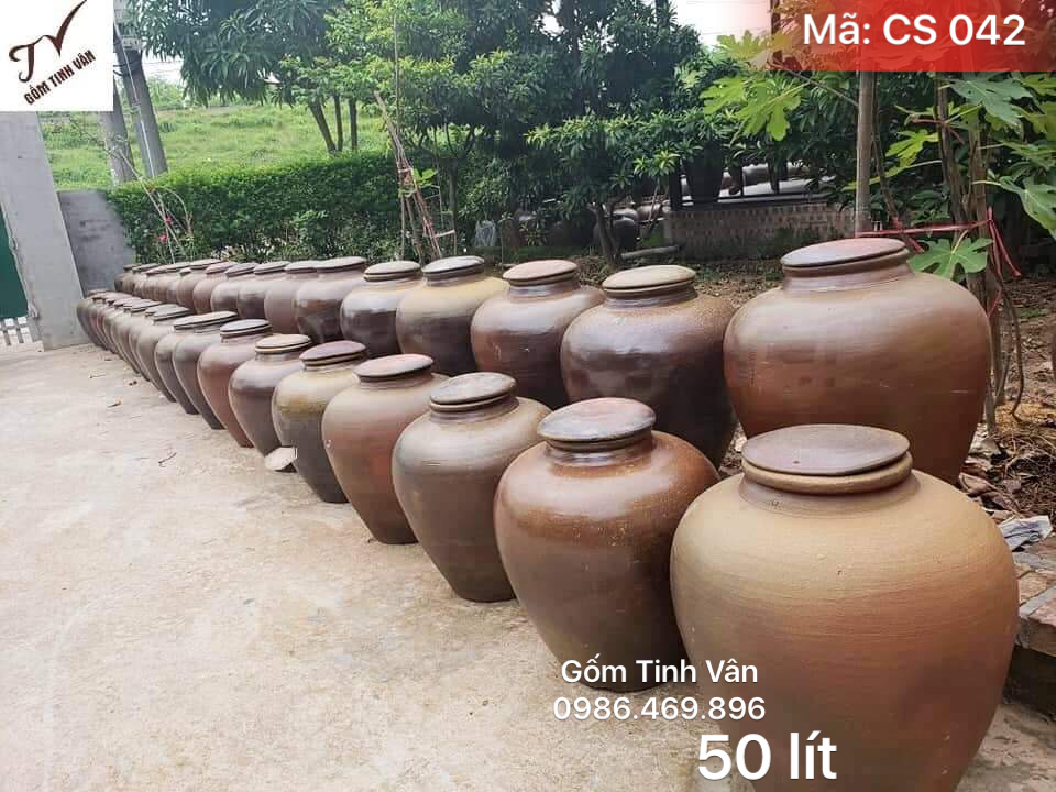 Chum sành ngâm rượu ko men, mã CS042, dung tích 50 lit, bình ngâm rượu hạ thổ, hàng xịn, khử andehit, ngâm rượu ngon, bình dày dặn, bền đẹp, gốm bát tràng, tinh vân