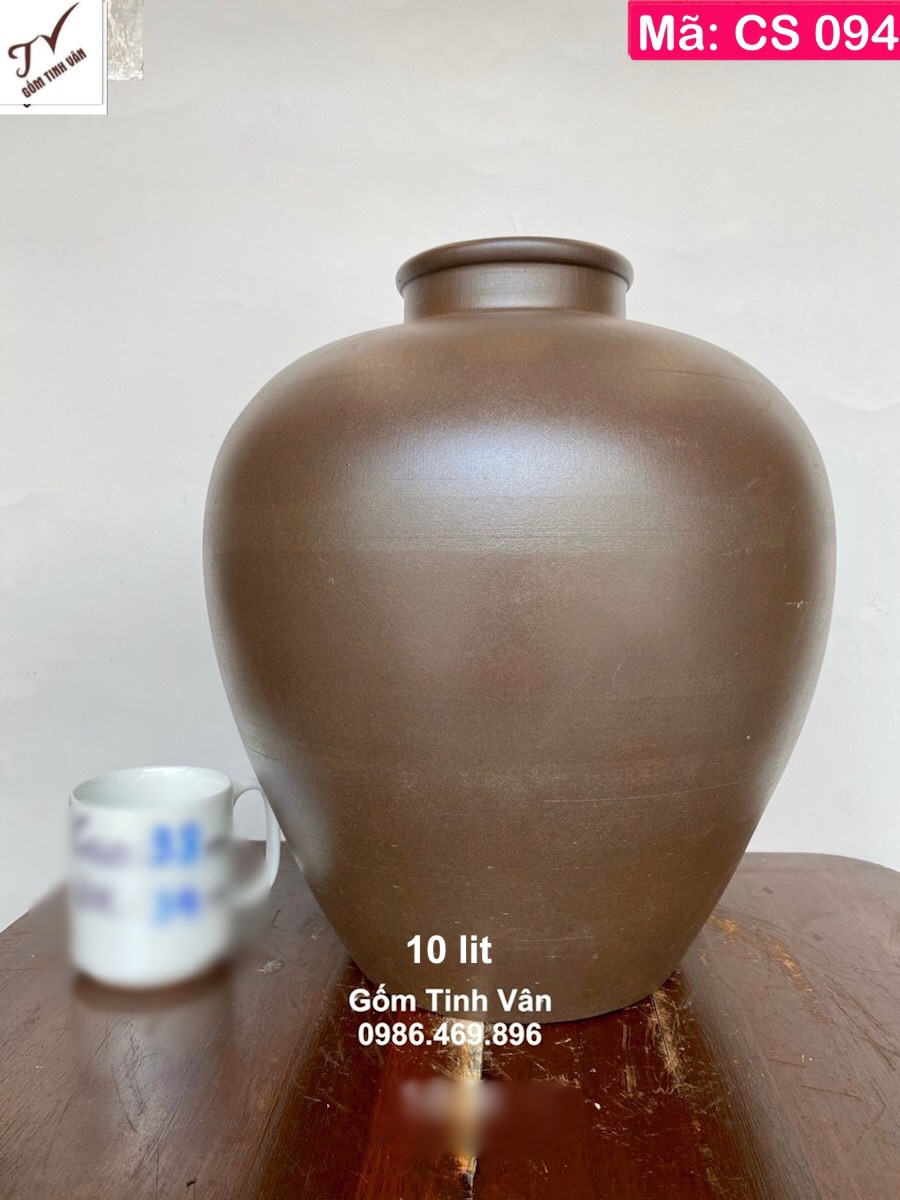 Chum sành xịn không men 10 lit, mã CS094, ngâm rượu ngon, hạ thổ, khử độc, làm mát rượu, bền đẹp, cao 28 rộng 25 cm, gốm bát tràng tinh vân cao cấp