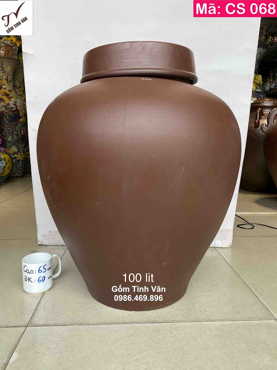Chum sành xịn không men 100 lit, mã CS068, ngâm rượu ngon, hạ thổ, khử độc, làm mát rượu, bền đẹp, cao 65 rộng 60 cm, gốm bát tràng tinh vân cao cấp