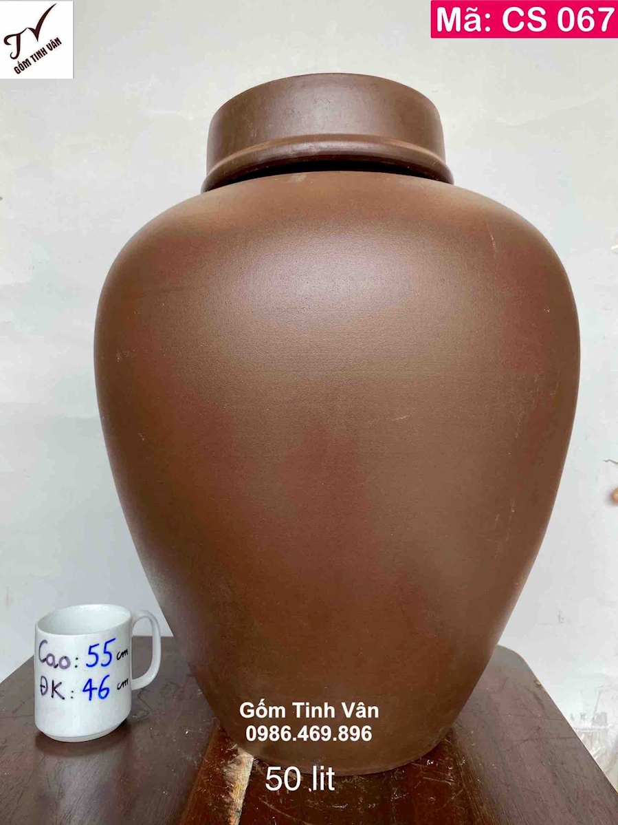 Chum sành xịn không men 50 lit, mã CS067, ngâm rượu ngon, hạ thổ, khử độc, làm mát rượu, bền đẹp, cao 55 rộng 46 cm, gốm bát tràng tinh vân cao cấp