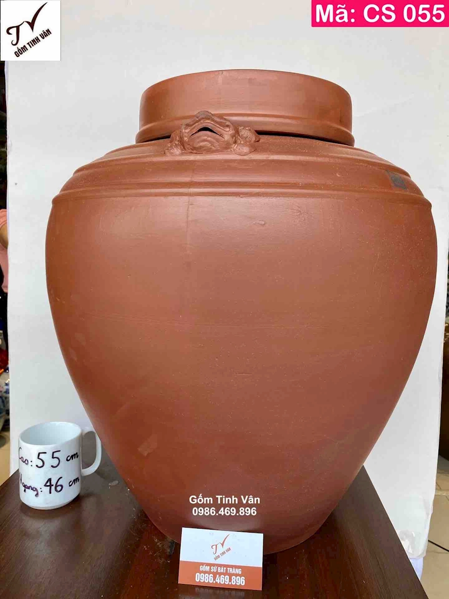 Chum sành xịn không men đầu hổ phù 60 lít, mã CS055, chất liệu gốm tử sa, khử độc tố, ngâm rượu ngon, bền đẹp, có thể hạ thổ, gốm bát tràng tinh vân