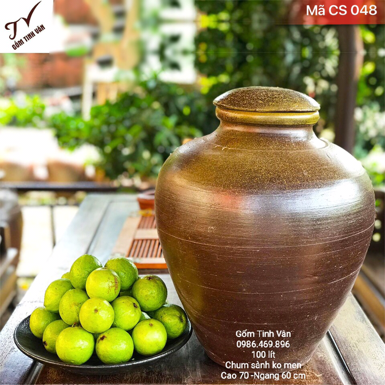 Chum sành xịn ngâm rượu, mã CS048, hũ sành ko men, hạ thổ, khử andehit, dung tích 100 lit, cao 70, ngang 60 cm, gốm sứ bát tràng, tinh vân