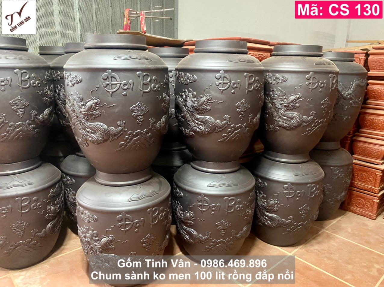 Chum sành ngâm rượu ngon 100 lit, mã CS130, chum gốm tử sa ko men khử độc nhanh, gốm bát tràng tinh vân