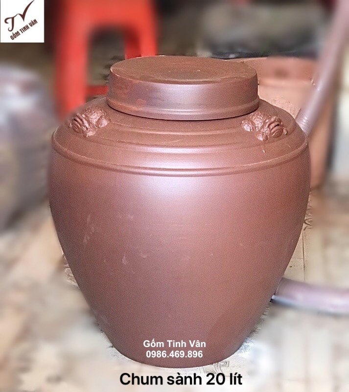 Chum sành xịn không men đầu hổ phù 20 lít, mã CS057, chất liệu gốm tử sa, khử độc tố, ngâm rượu ngon, bền đẹp, có thể hạ thổ, gốm bát tràng tinh vân