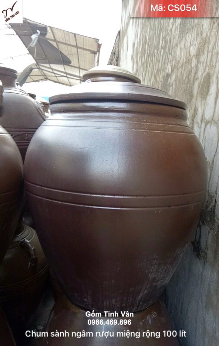 Chum sành miệng rộng 100 lit, mã CS054, chum ngâm rượu, chum làm mắm ngon, khử độc, gốm sứ bát tràng