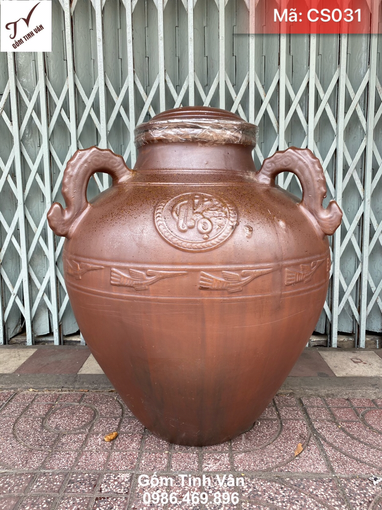 Chum sành xịn ngâm rượu ngon 120 lit, mã CS061, 3 tai xách, có thể hạ thổ, khử độc, khử andehit, làm mát rượu, bình ngâm rượu bát tràng
