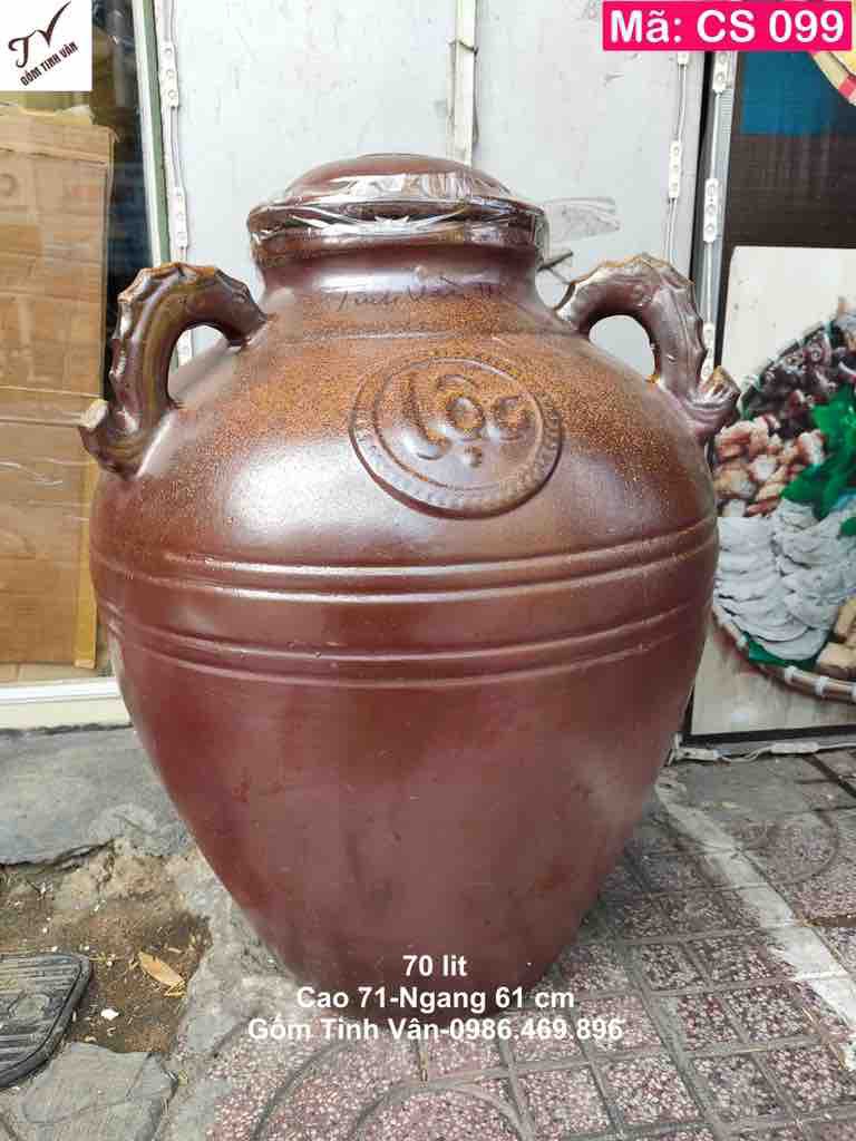 Chum sành ngâm rượu 70 lit, mã CS099, bình đựng rượu 3 quai, ngâm rượu ngon khử độc, chất liệu gốm Bát Tràng cao cấp