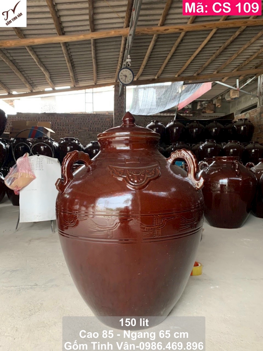Chum sành, bình ngâm rượu ngon, cỡ lớn, 150 lit, mã CS109, màu nâu da lươn, gốm sứ bát tràng tinh vân